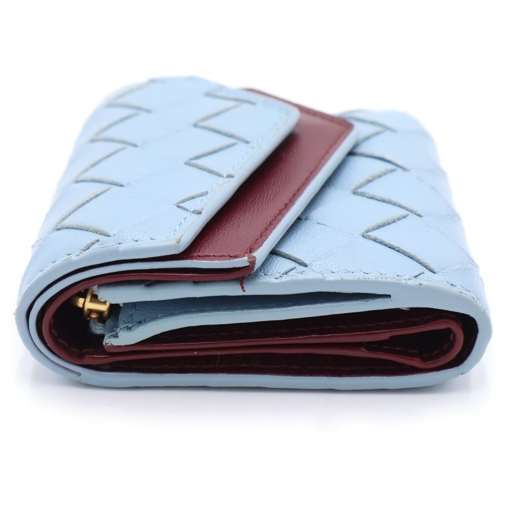 Bottega Veneta Intrecciato Compact Wallet Trifold Coin Case Light Blue — view 3