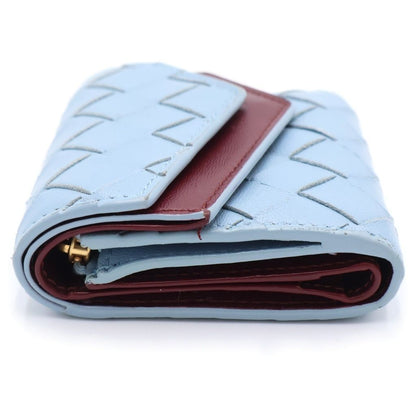 Bottega Veneta Intrecciato Compact Wallet Trifold Coin Case Light Blue — view 3