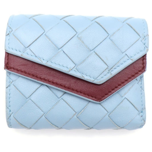 Bottega Veneta Intrecciato Compact Wallet Trifold Coin Case Light Blue