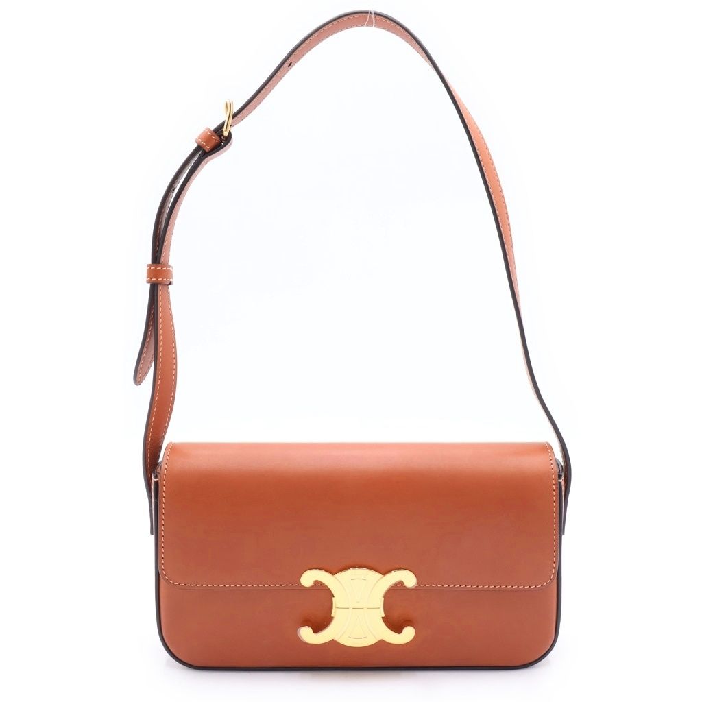 Celine Teen Triomphe Shoulder Bag Brown Calf Leather Gold