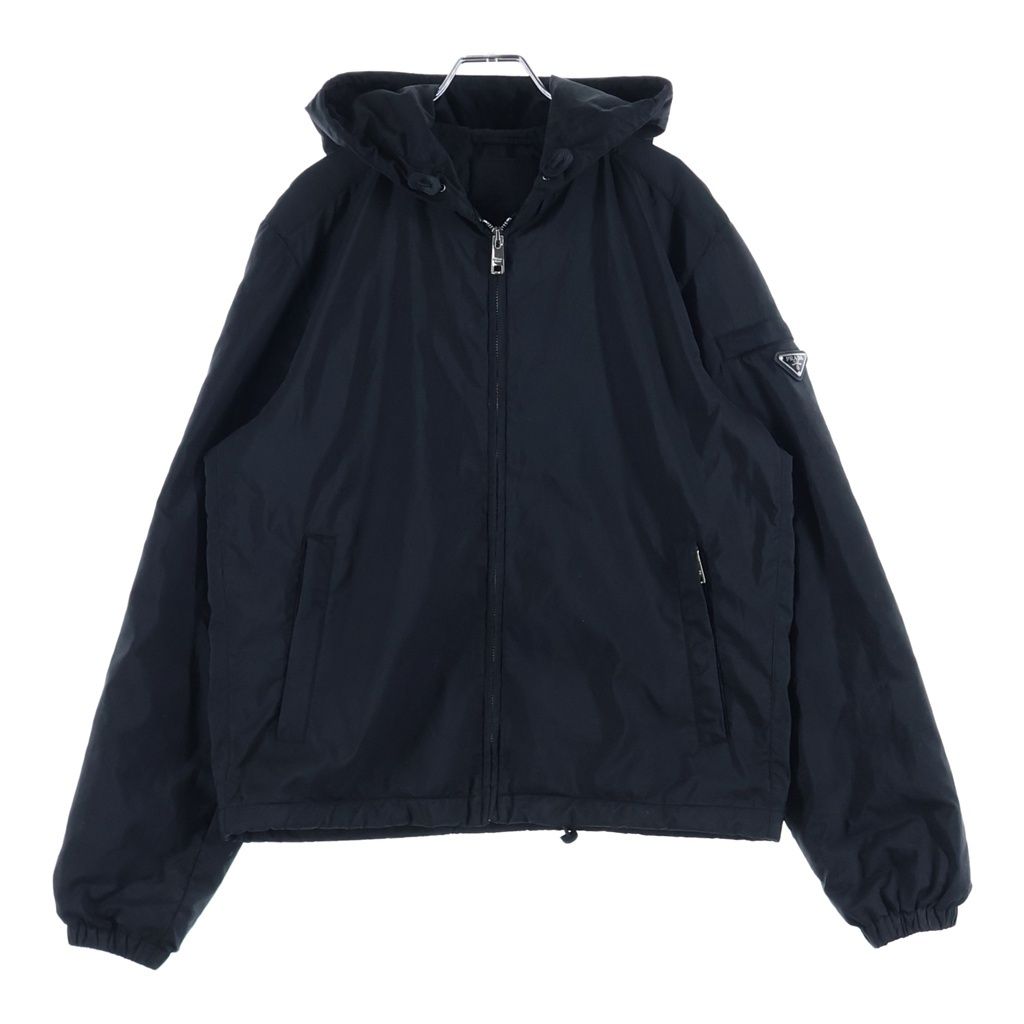 Prada Re-Nylon Zip Jacket Triangle Logo Hooded Zip Up Black