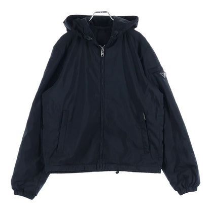 Prada Re-Nylon Zip Jacket Triangle Logo Hooded Zip Up Black