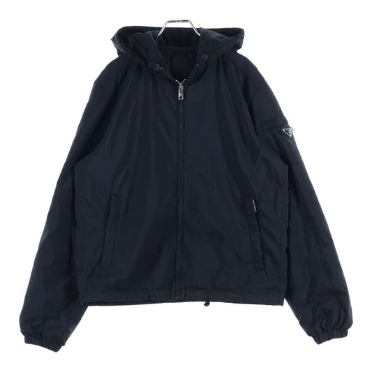 Prada Re-Nylon Zip Jacket Triangle Logo Hooded Zip Up Black