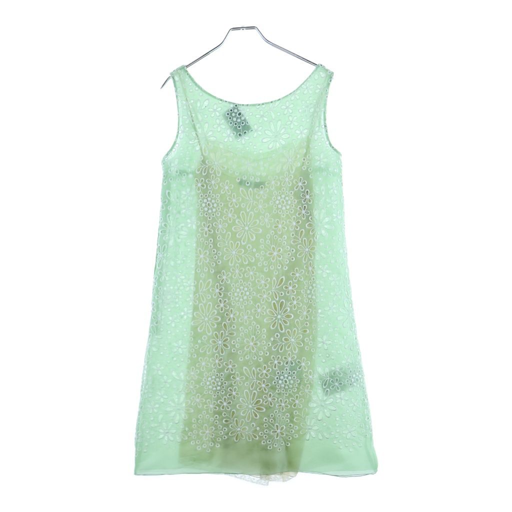 Prada Floral Embroidery Sleeveless Dress Green 38 — view 2