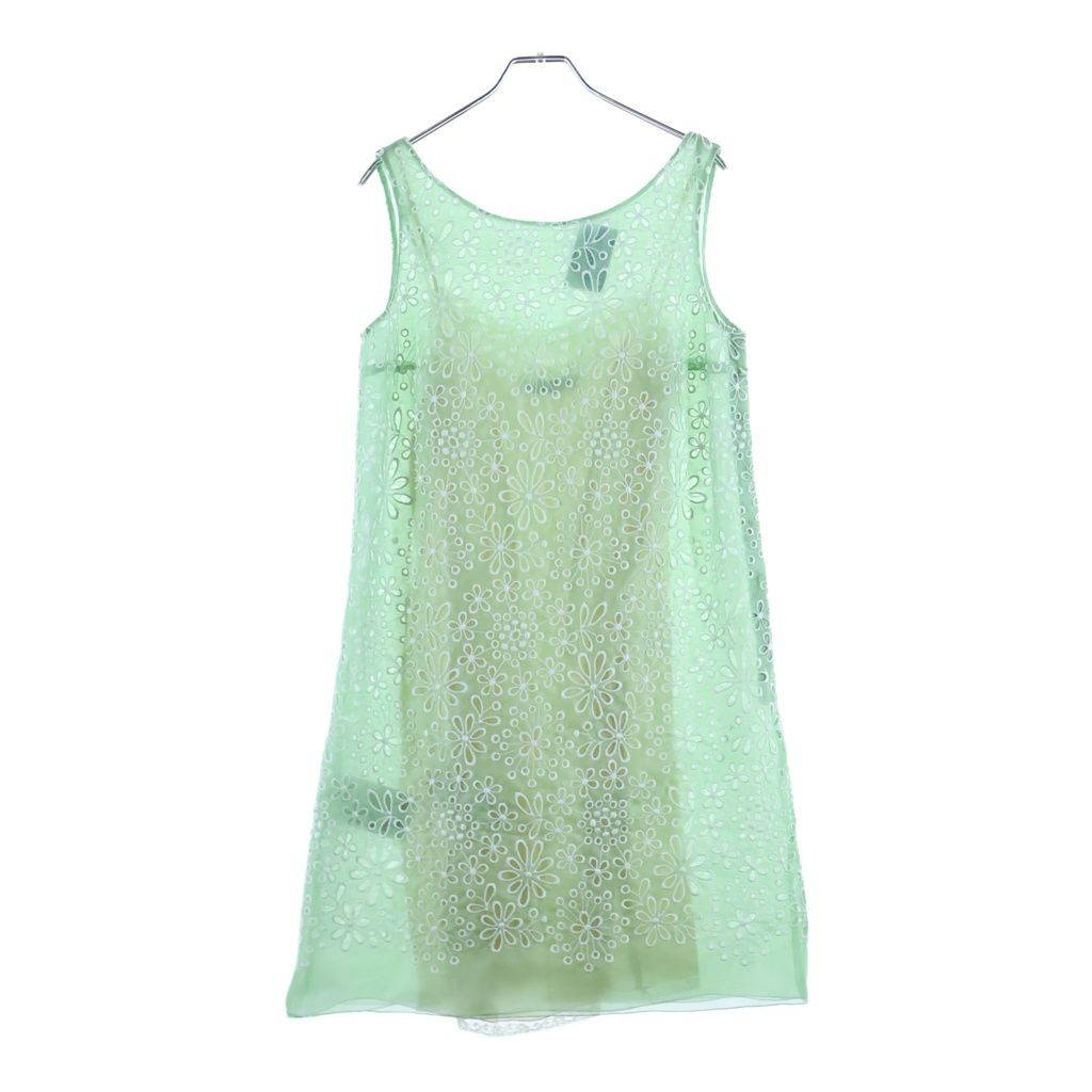 Prada Floral Embroidery Sleeveless Dress Green 38