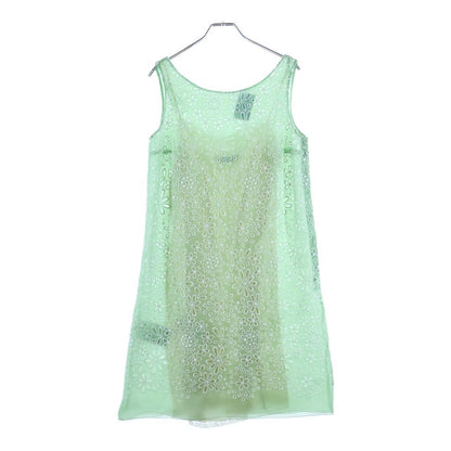Prada Floral Embroidery Sleeveless Dress Green 38