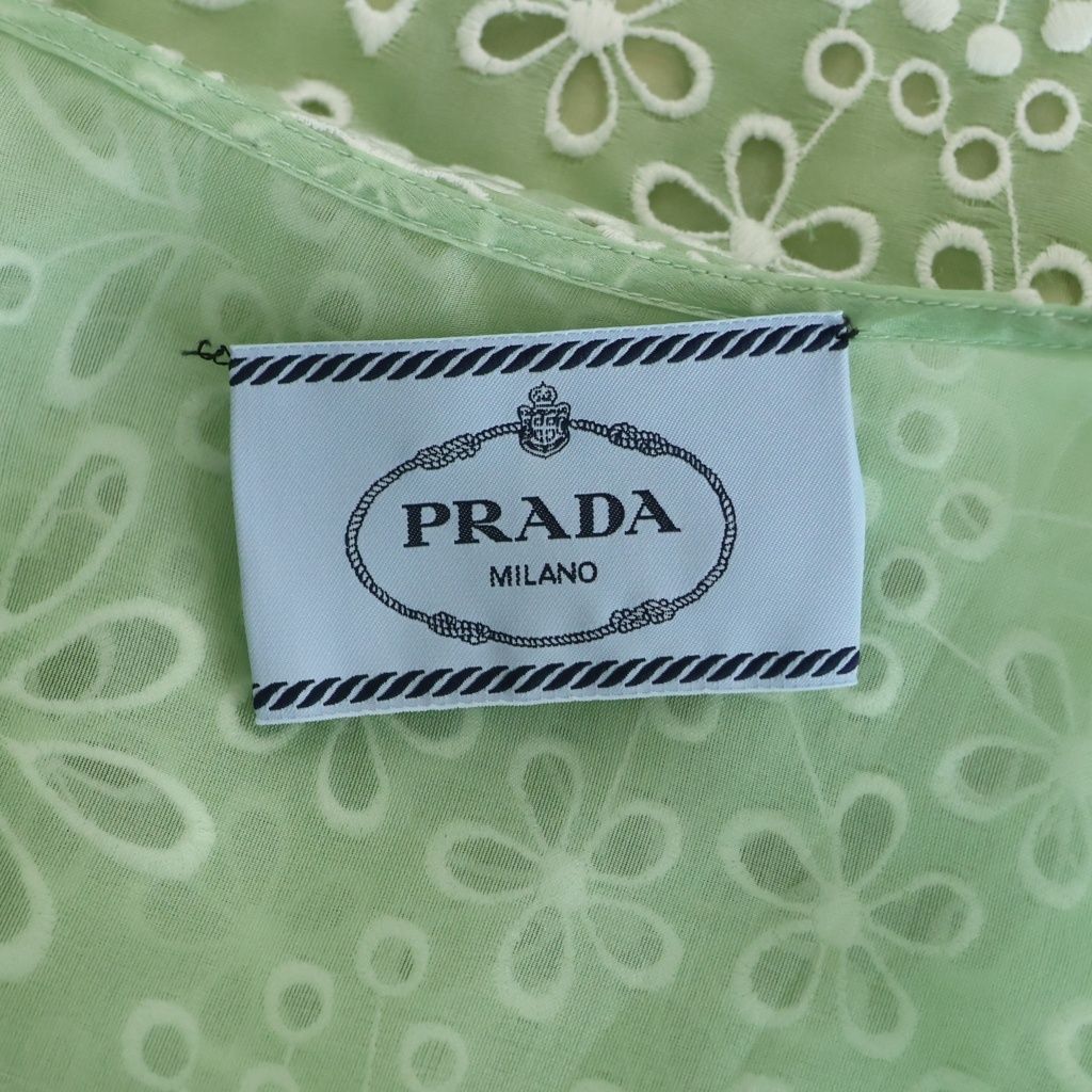 Prada Floral Embroidery Sleeveless Dress Green 38 — view 7