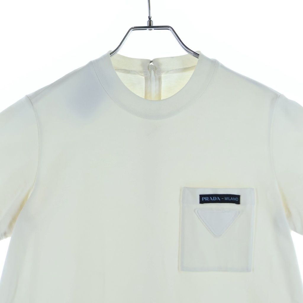 Prada Back Zip Cut Replacement Short Sleeve Dress White Black 38 — view 3