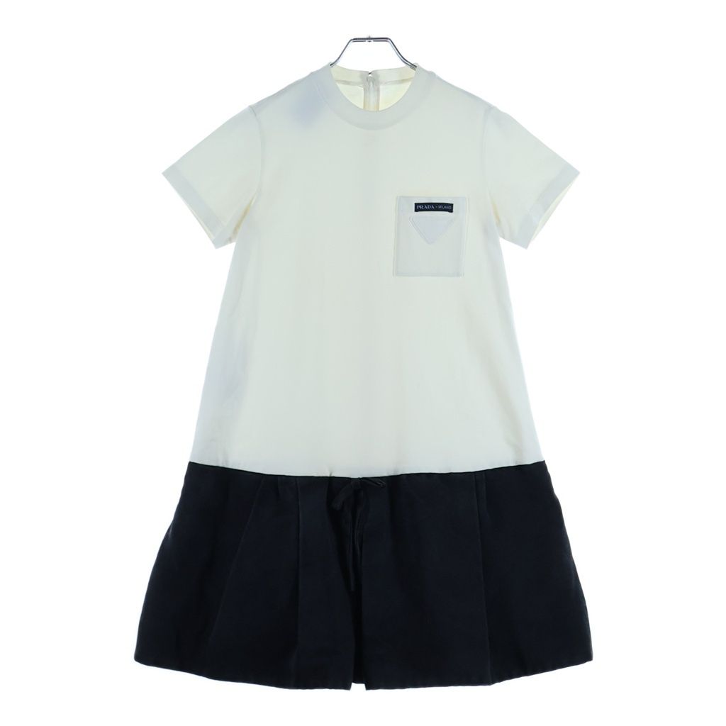 Prada Back Zip Cut Replacement Short Sleeve Dress White Black 38