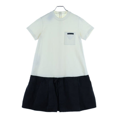 Prada Back Zip Cut Replacement Short Sleeve Dress White Black 38