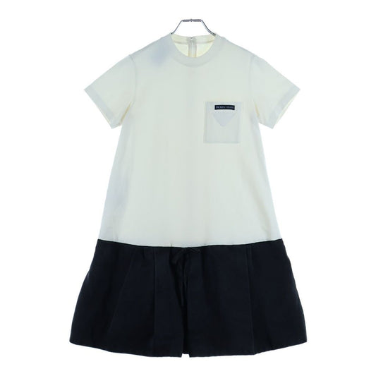 Prada Back Zip Cut Replacement Short Sleeve Dress White Black 38