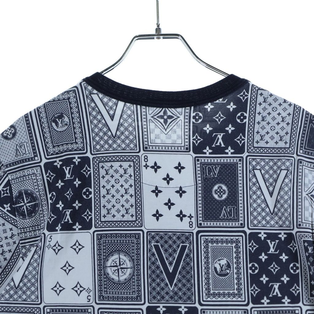 Louis Vuitton All Over Pattern Cotton Crew Neck Short Sleeve T-Shirt Navy White — view 4