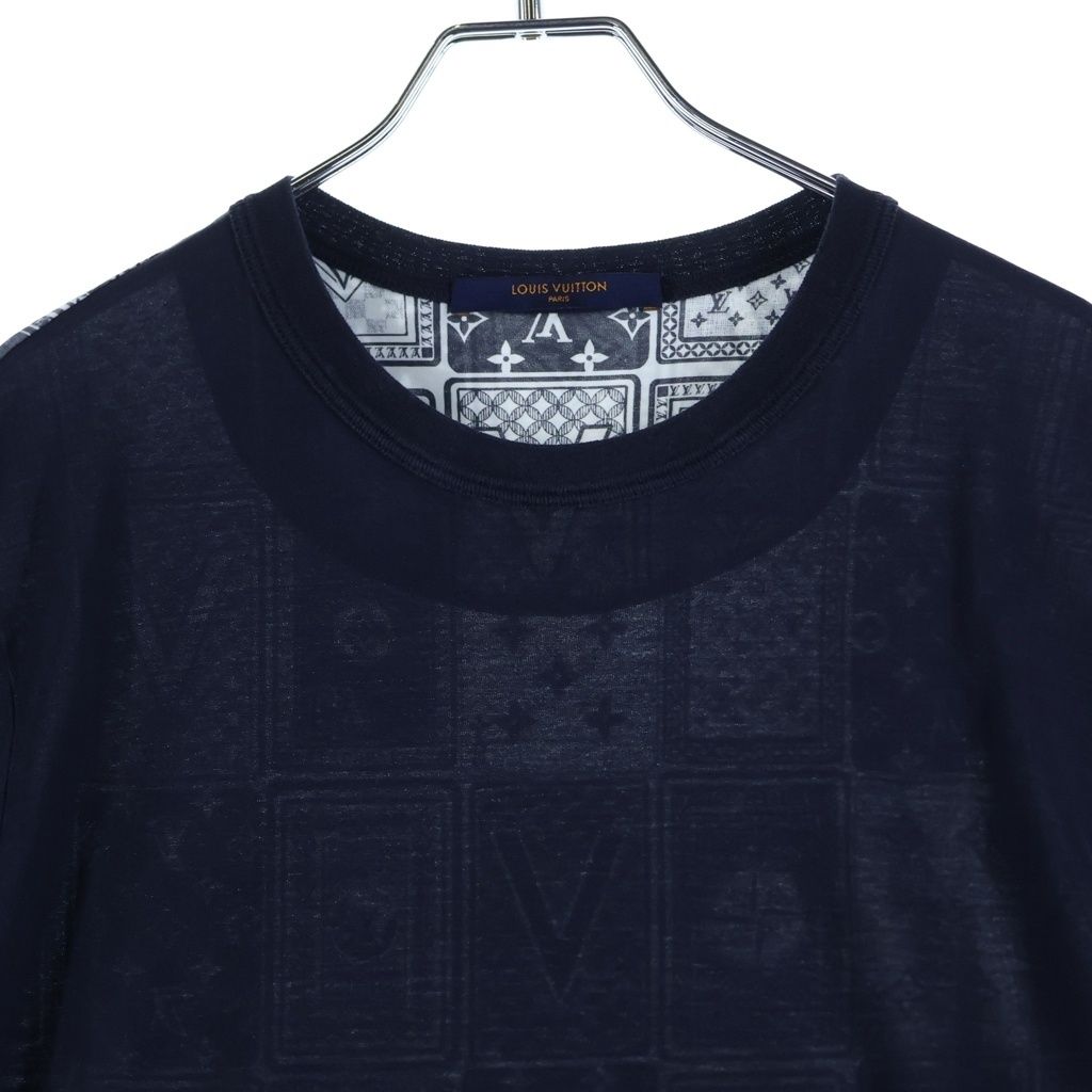 Louis Vuitton All Over Pattern Cotton Crew Neck Short Sleeve T-Shirt Navy White — view 3