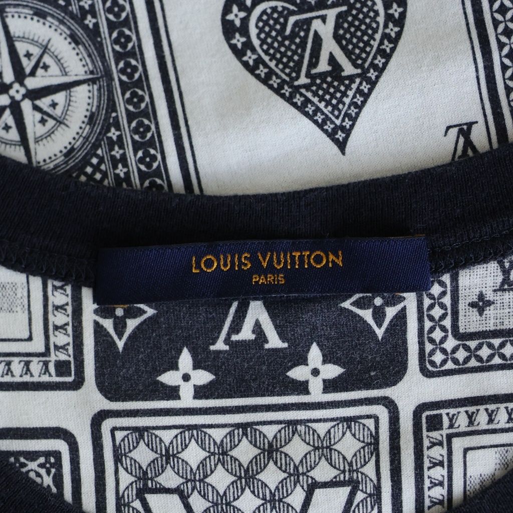 Louis Vuitton All Over Pattern Cotton Crew Neck Short Sleeve T-Shirt Navy White — view 6