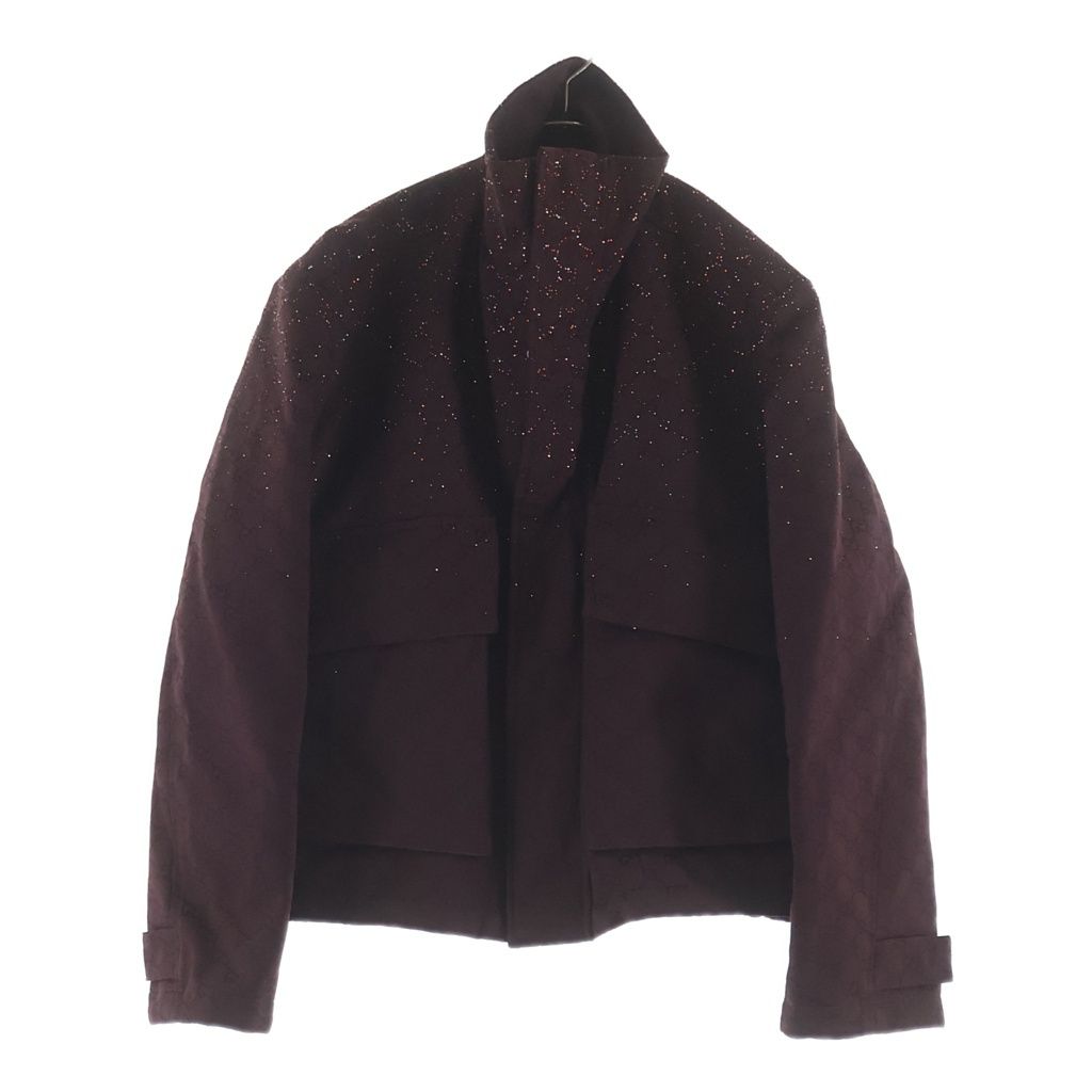 Gucci GG Fabric Canvas Rhinestone Zip Up Jacket Burgundy