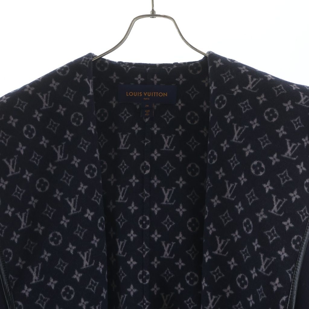Louis Vuitton Lining Monogram All Over Wool Silk Hooded Wrap Coat Navy — view 3