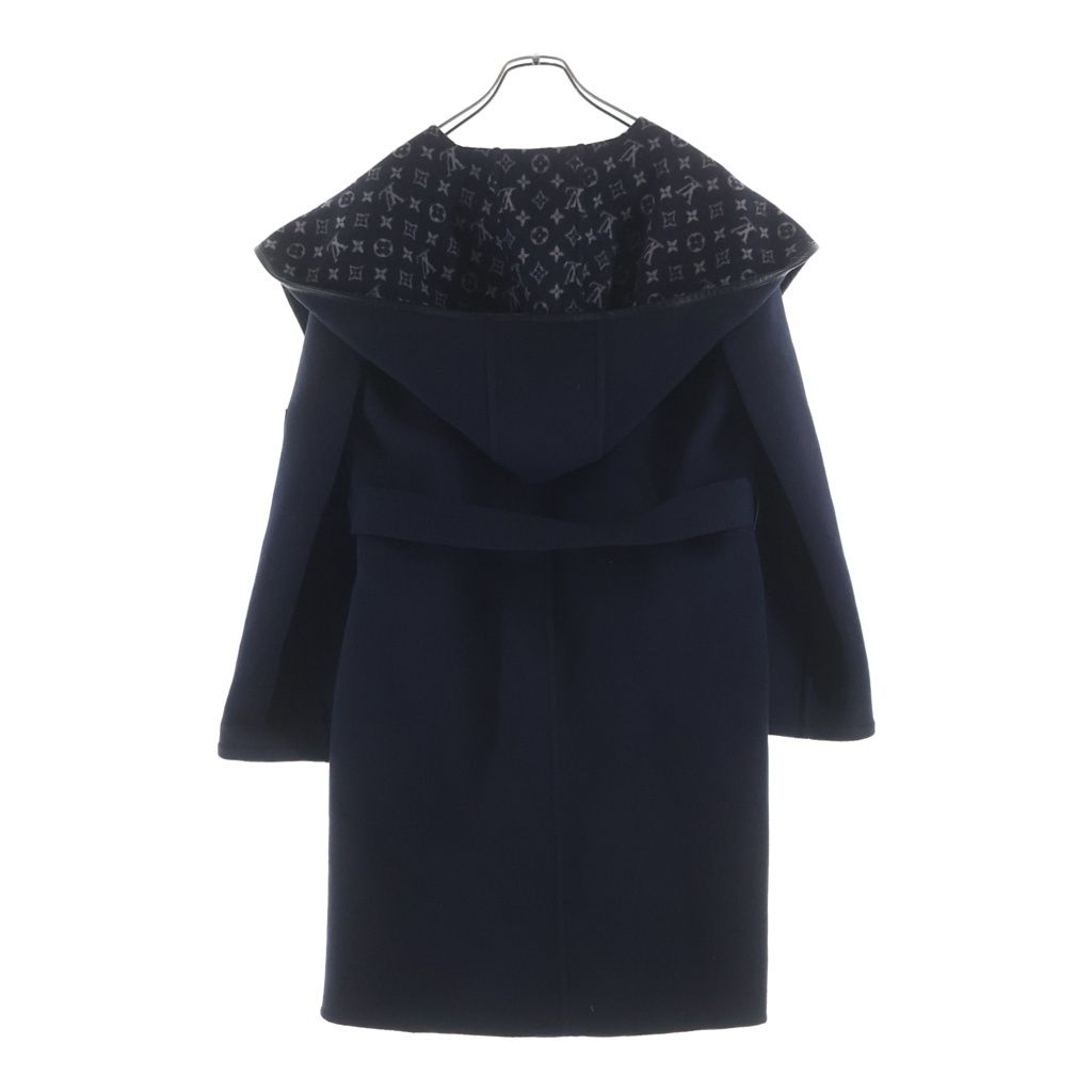 Louis Vuitton Lining Monogram All Over Wool Silk Hooded Wrap Coat Navy — view 2