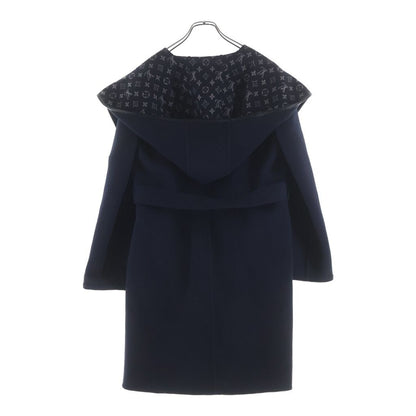 Louis Vuitton Lining Monogram All Over Wool Silk Hooded Wrap Coat Navy — view 2
