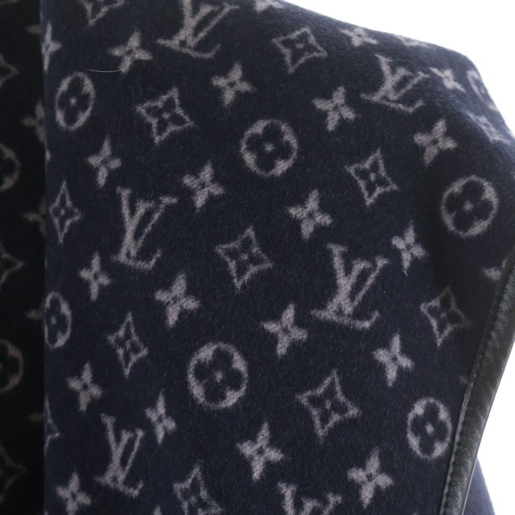 Louis Vuitton Lining Monogram All Over Wool Silk Hooded Wrap Coat Navy — view 4