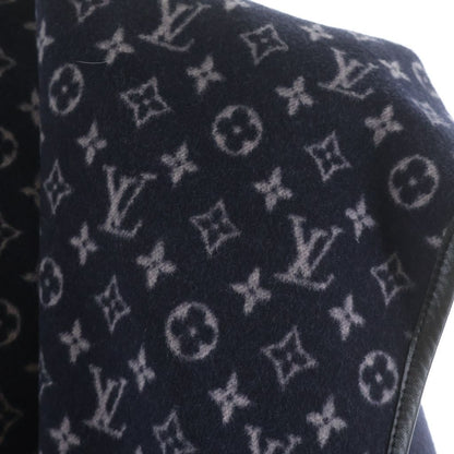 Louis Vuitton Lining Monogram All Over Wool Silk Hooded Wrap Coat Navy — view 4