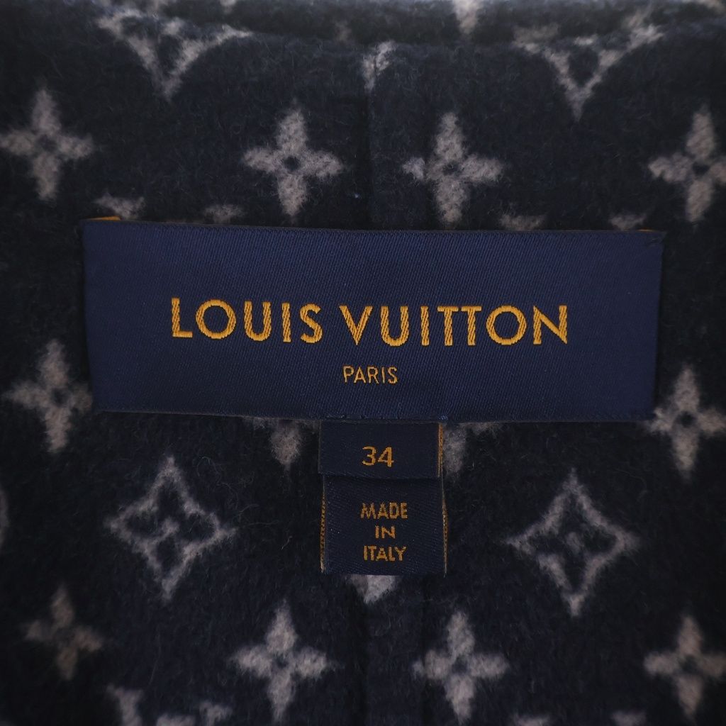 Louis Vuitton Lining Monogram All Over Wool Silk Hooded Wrap Coat Navy — view 6