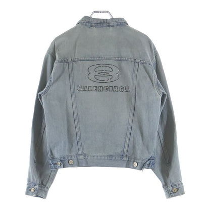 Balenciaga Back Logo Denim Jacket Blue