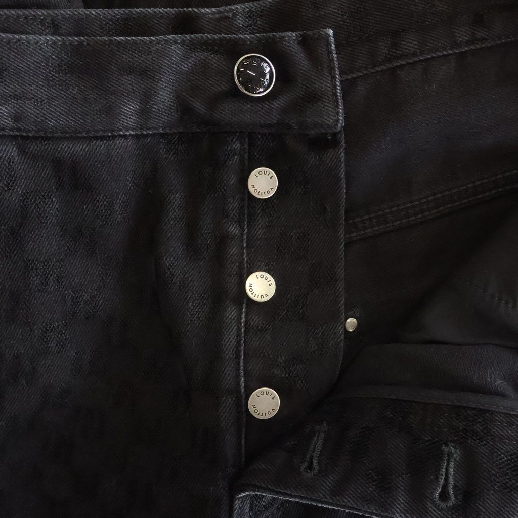 Louis Vuitton Flocked Damier Denim Wide Leg Pants Ccu Black — view 3