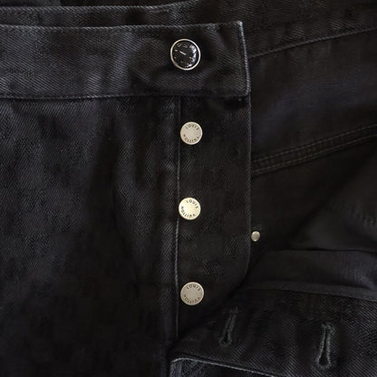 Louis Vuitton Flocked Damier Denim Wide Leg Pants Ccu Black — view 3
