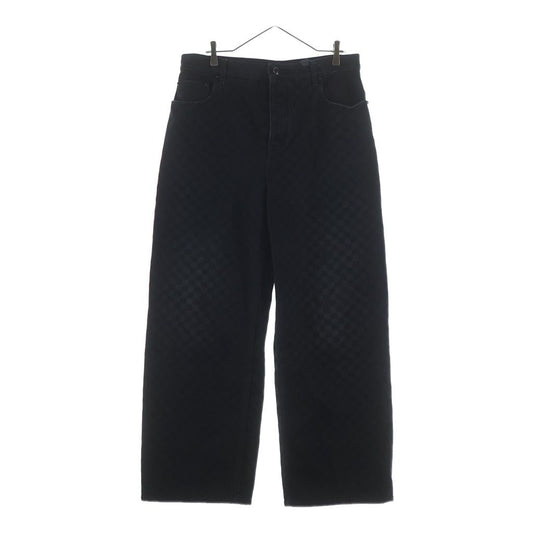 Louis Vuitton Flocked Damier Denim Wide Leg Pants Ccu Black