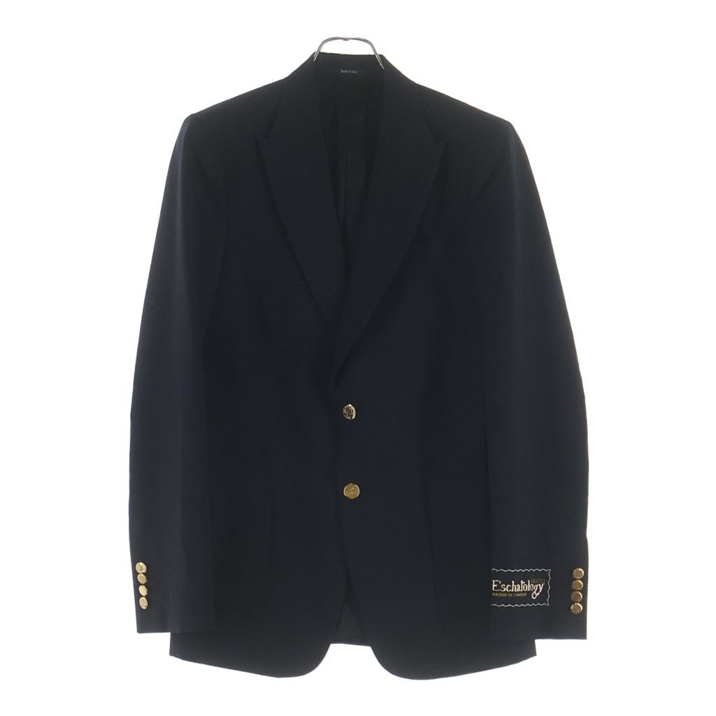 Gucci Eschatology Sleeve Patch Gold Button Peak Lapel Black Leather Tweed Jacket