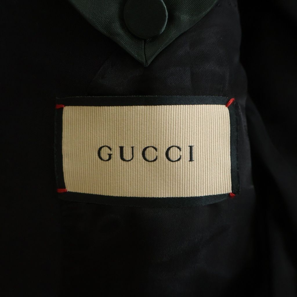 Gucci Eschatology Sleeve Patch Gold Button Peak Lapel Black Leather Tweed Jacket — view 7