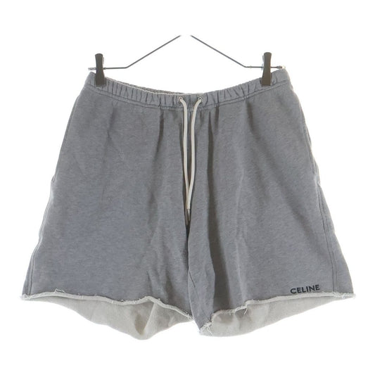 Celine Logo Embroidery Cutoff Sweatshirt Half Shorts Gray