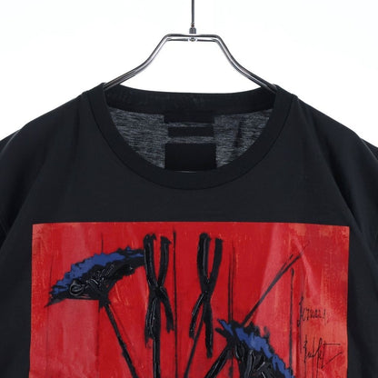 Prada Bernard Buffet Graphic Print Front Crew Neck Short Sleeve T-Shirt Black — view 3