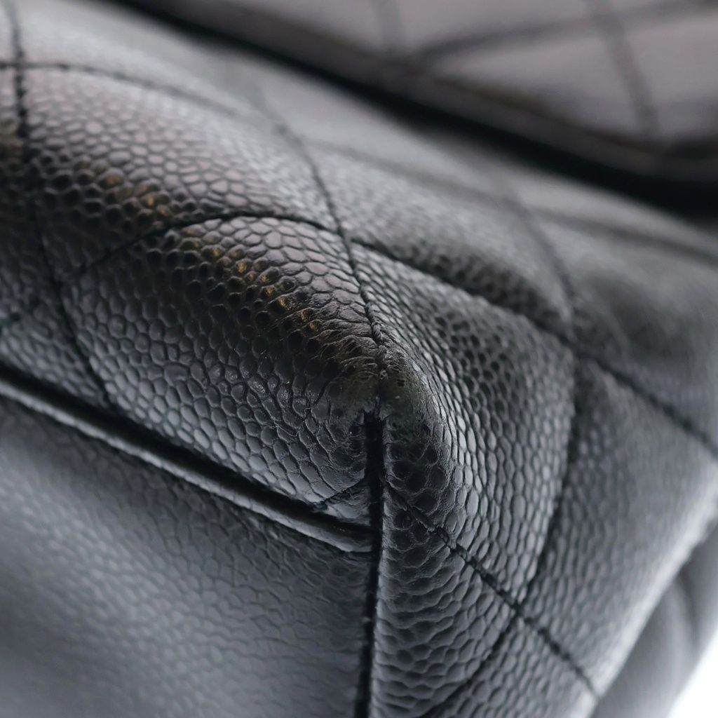 Chanel Quilted Top Handle 30 Handbag Black Caviar Leather Gold — view 6
