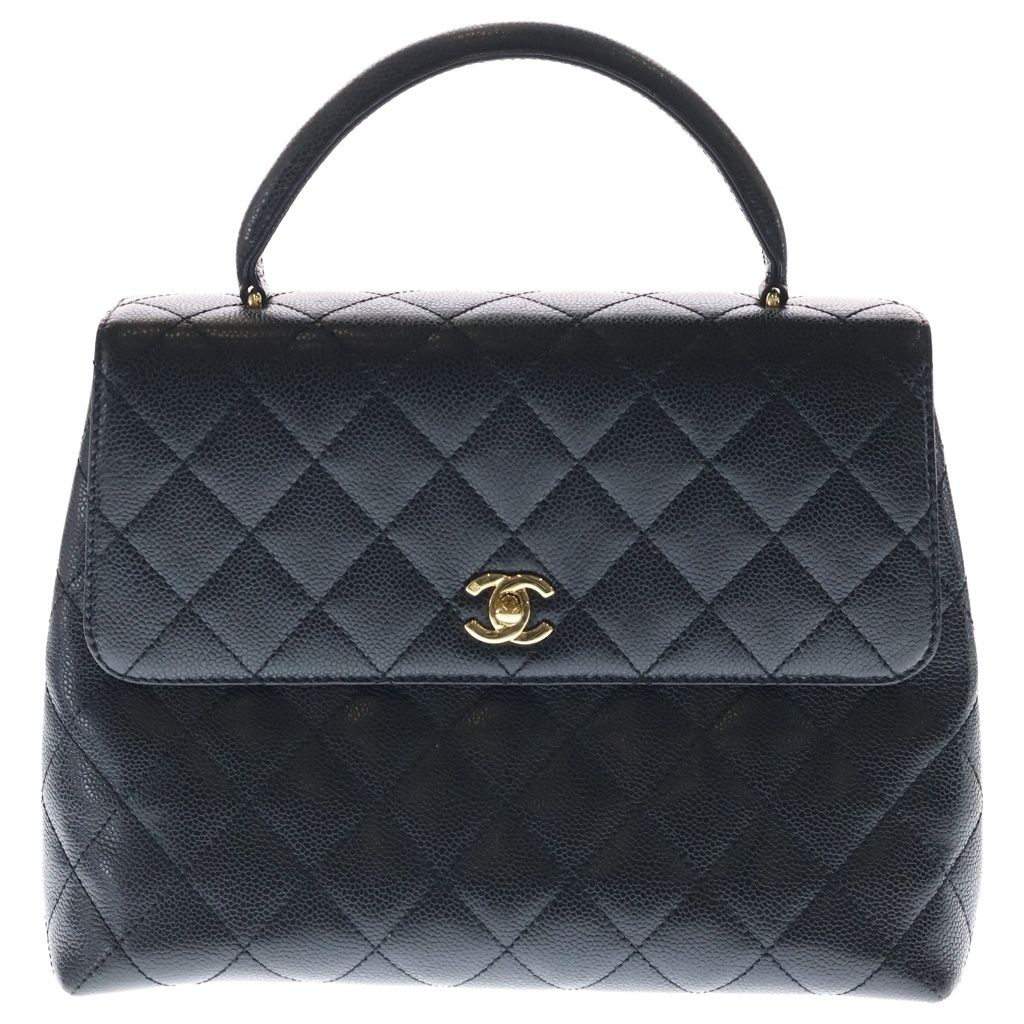 Chanel Quilted Top Handle 30 Handbag Black Caviar Leather Gold