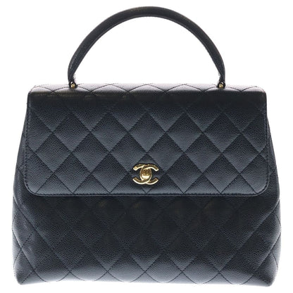 Chanel Quilted Top Handle 30 Handbag Black Caviar Leather Gold