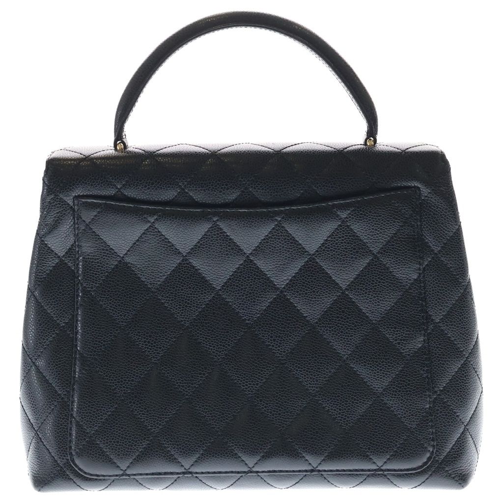 Chanel Quilted Top Handle 30 Handbag Black Caviar Leather Gold — view 2
