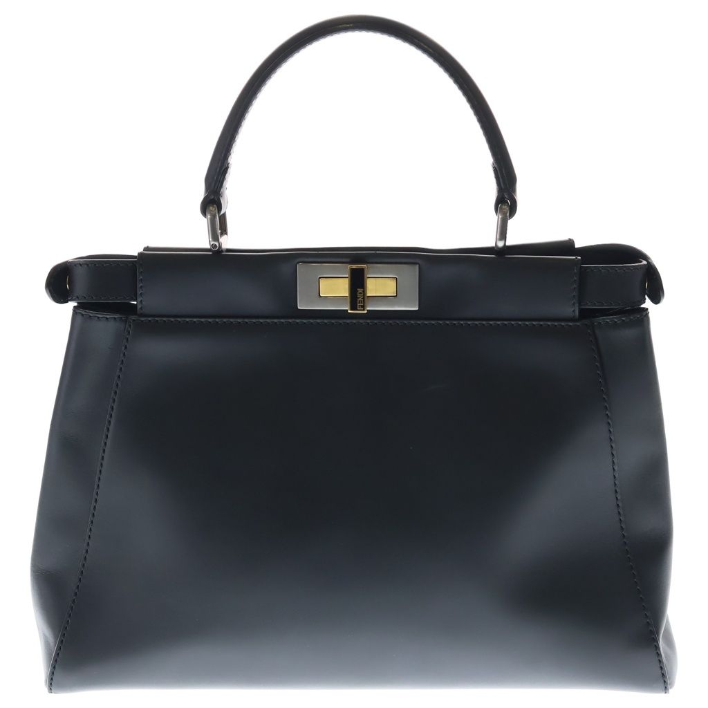 Fendi Peekaboo 2-Way Shoulder Bag Black Leather Gold