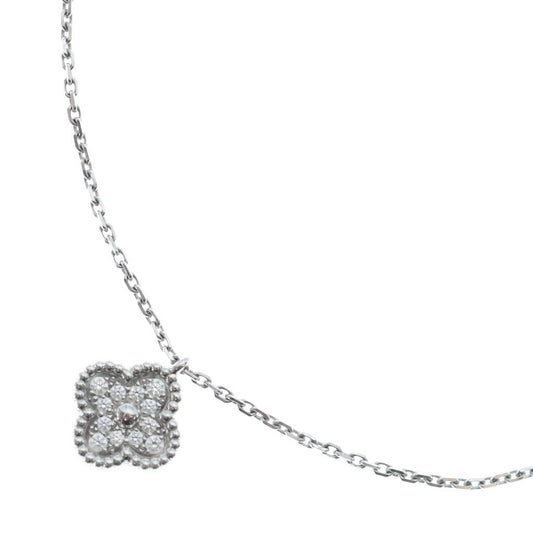 Van Cleef & Arpels Sweet Alhambra Pave Diamond Necklace White Gold