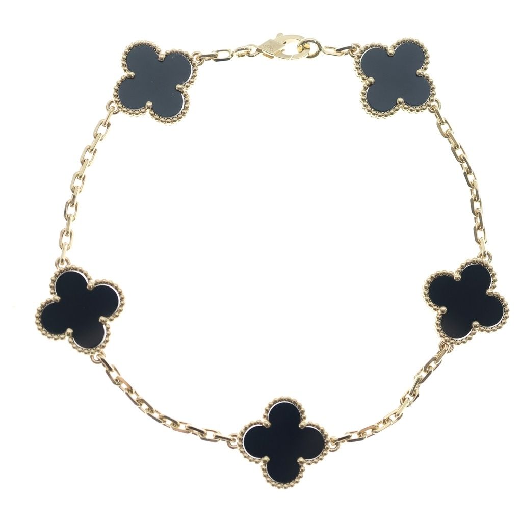 Van Cleef & Arpels Alhambra 5 Motif Onyx Bracelet Yellow Gold YG