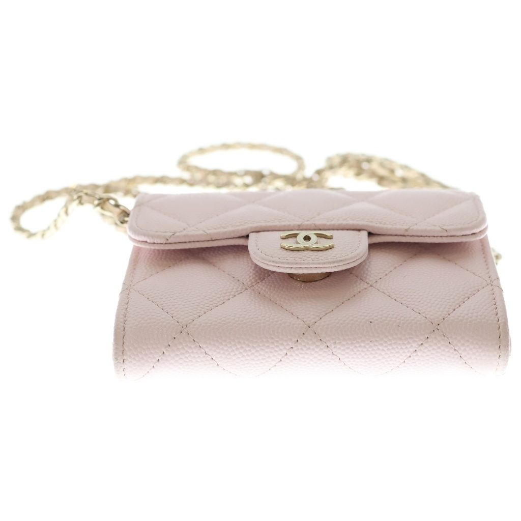 Chanel Mini Chain Wallet Shoulder Baby Pink Caviar Leather Gold — view 4