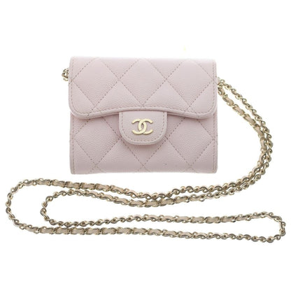 Chanel Mini Chain Wallet Shoulder Baby Pink Caviar Leather Gold