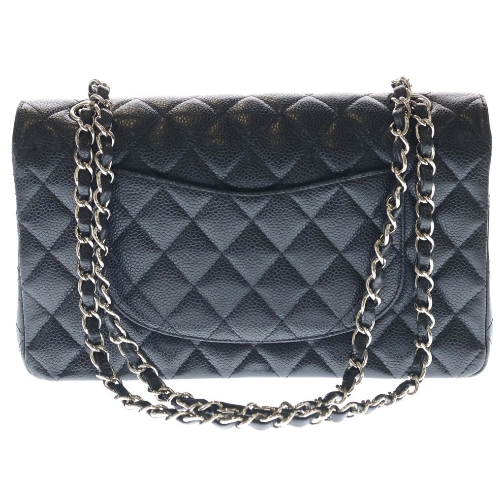 Chanel Quilted 25 Double Flap Chain Shoulder Bag Black Caviar Leather Silver — view 2
