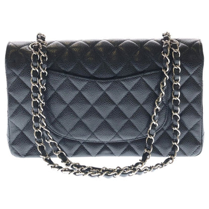 Chanel Quilted 25 Double Flap Chain Shoulder Bag Black Caviar Leather Silver — view 2