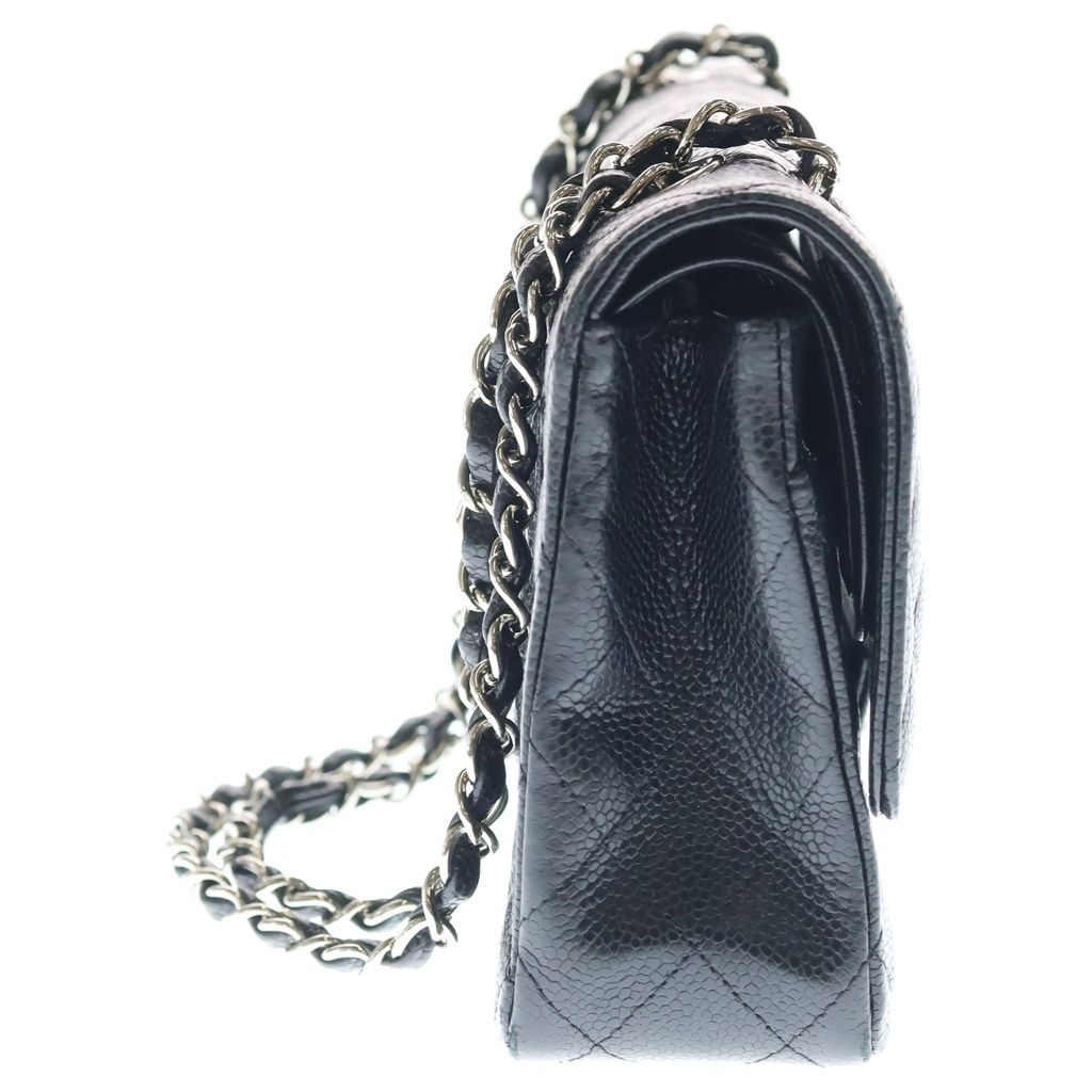Chanel Quilted 25 Double Flap Chain Shoulder Bag Black Caviar Leather Silver — view 3