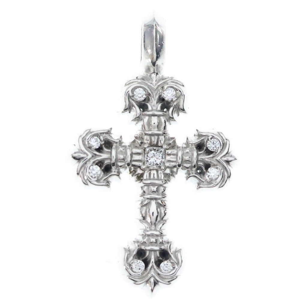 Chrome Hearts Charm Filigree Tiny P Dmnd Pave Diamond Silver Pendant White Gold