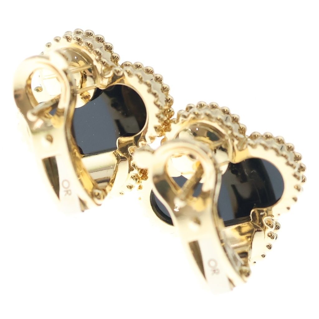 Van Cleef & Arpels 18k Yellow Gold Vintage Alhambra Onyx Earrings Black — view 2