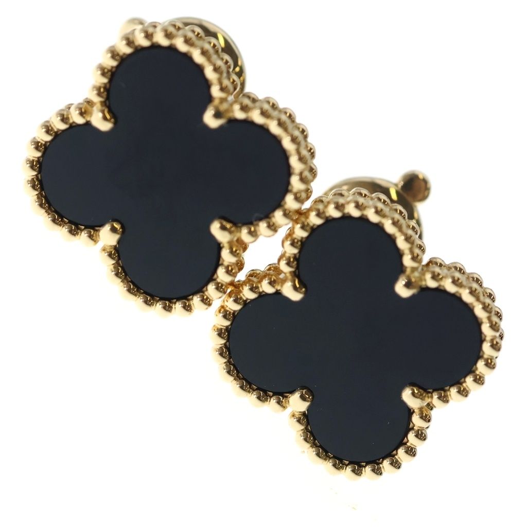 Van Cleef & Arpels Vintage Alhambra Onyx Earrings Yellow Gold