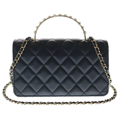 Chanel Quilted Coco Handle Chain Wallet Pearl Mini Shoulder Bag Black Lambskin — view 2