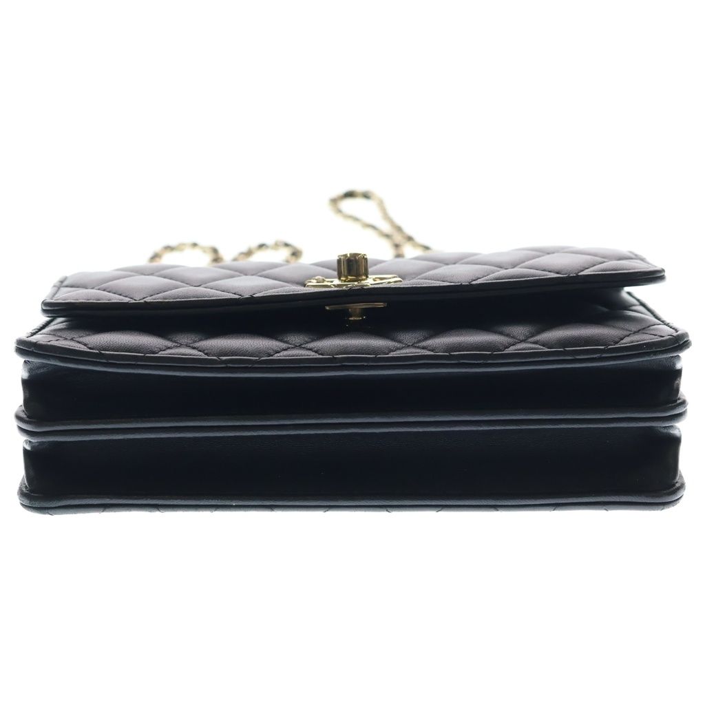 Chanel Quilted Coco Handle Chain Wallet Pearl Mini Shoulder Bag Black Lambskin — view 4